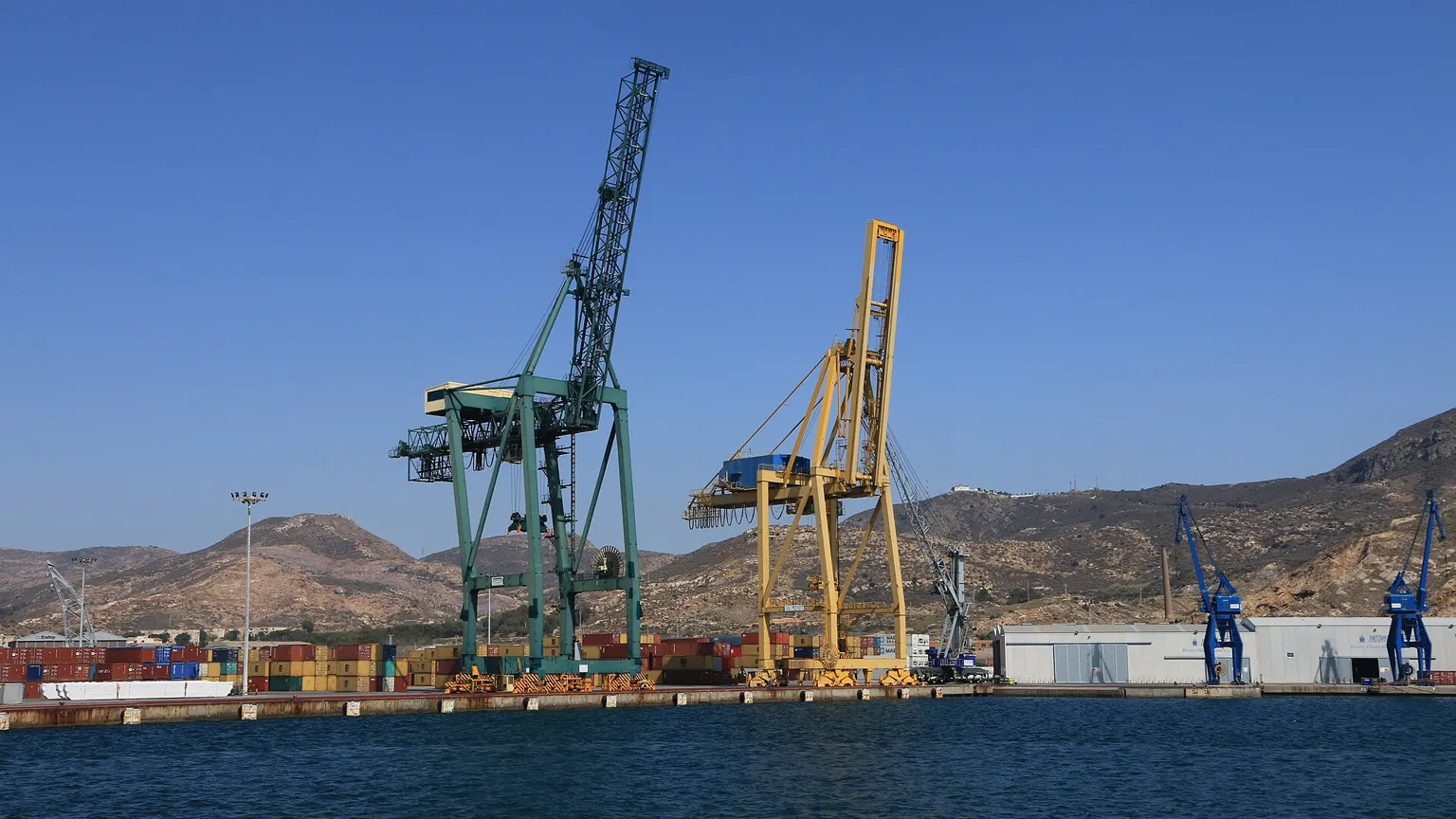 Container cranes at a seaport